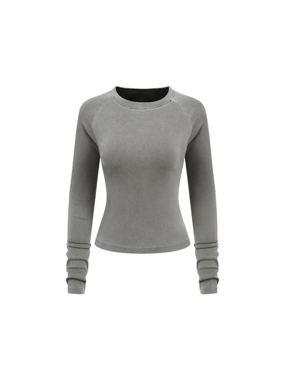 Dyed Washed Raglan Long Sleeve Slim T-Shirt