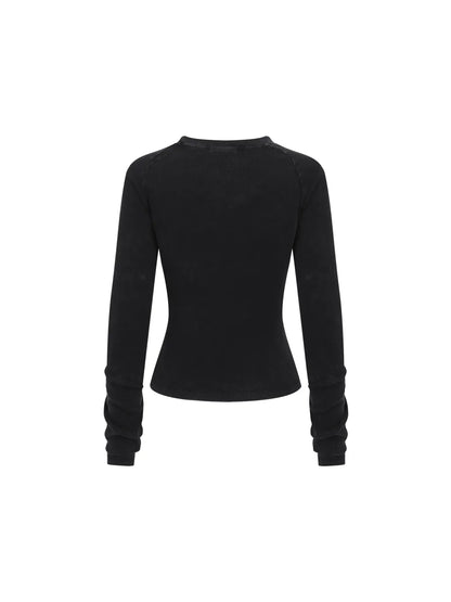 Dyed Washed Raglan Long Sleeve Slim T-Shirt