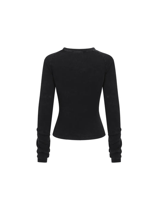 Dyed Washed Raglan Long Sleeve Slim T-Shirt