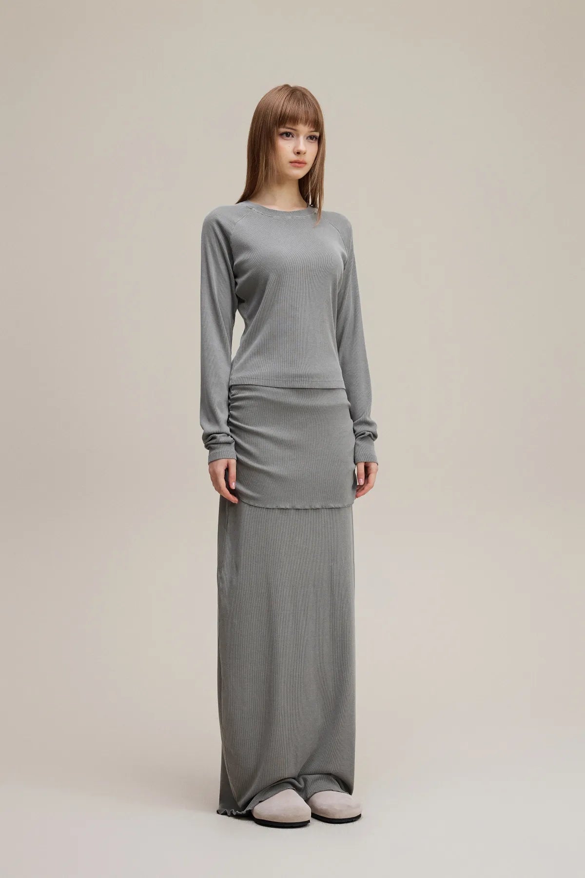 Dyed Washed Straight Hip-Hugging Slim Maxi Skirt