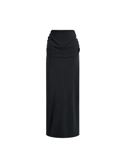 Dyed Washed Straight Hip-Hugging Slim Maxi Skirt