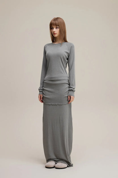 Dyed Washed Straight Hip-Hugging Slim Maxi Skirt