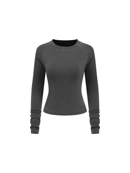 Dyed Washed Raglan Long Sleeve Slim T-Shirt