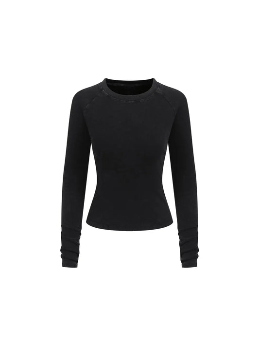 Dyed Washed Raglan Long Sleeve Slim T-Shirt
