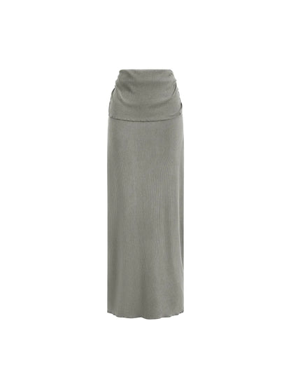 Dyed Washed Straight Hip-Hugging Slim Maxi Skirt