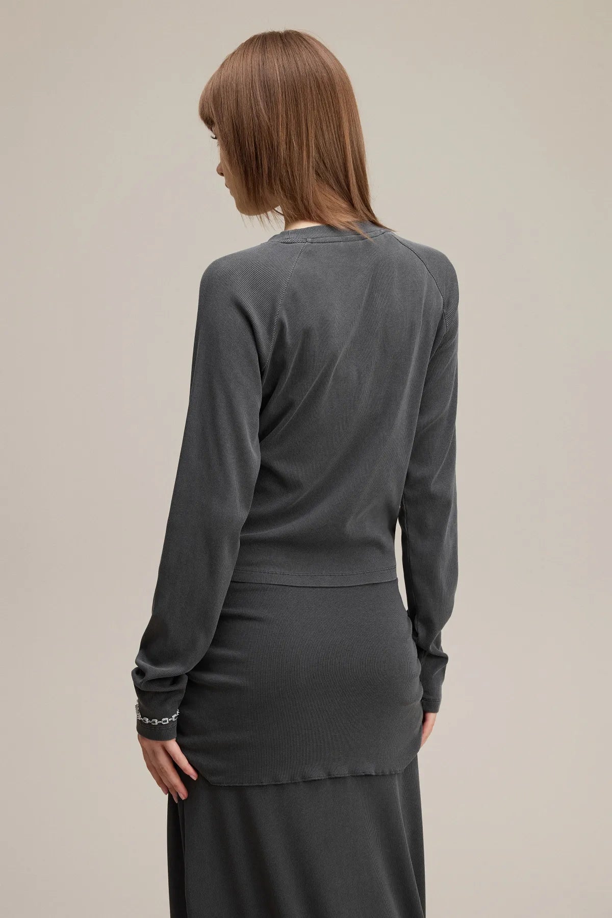 Dyed Washed Raglan Long Sleeve Slim T-Shirt