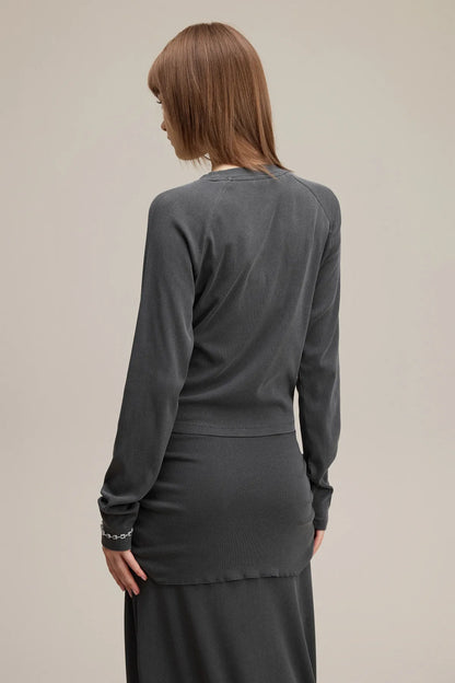 Dyed Washed Raglan Long Sleeve Slim T-Shirt