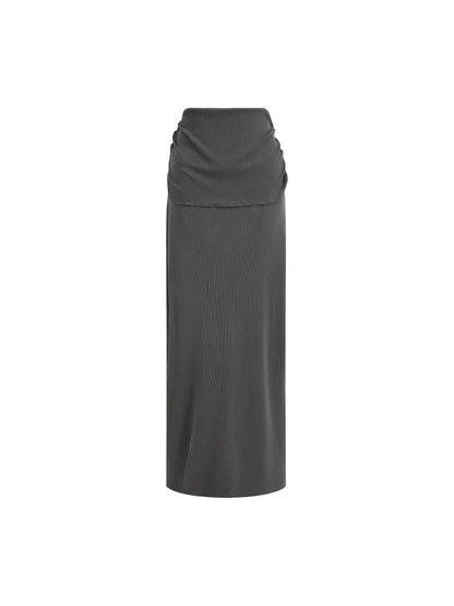Dyed Washed Straight Hip-Hugging Slim Maxi Skirt